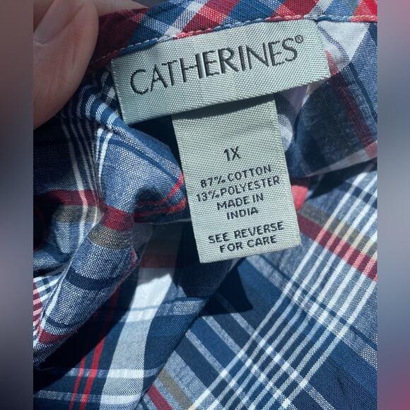 Catherines NWT Country Ranch Patriotic Pleated Plaid Oversized Comfy Blouse 1X - Picture 6 of 7